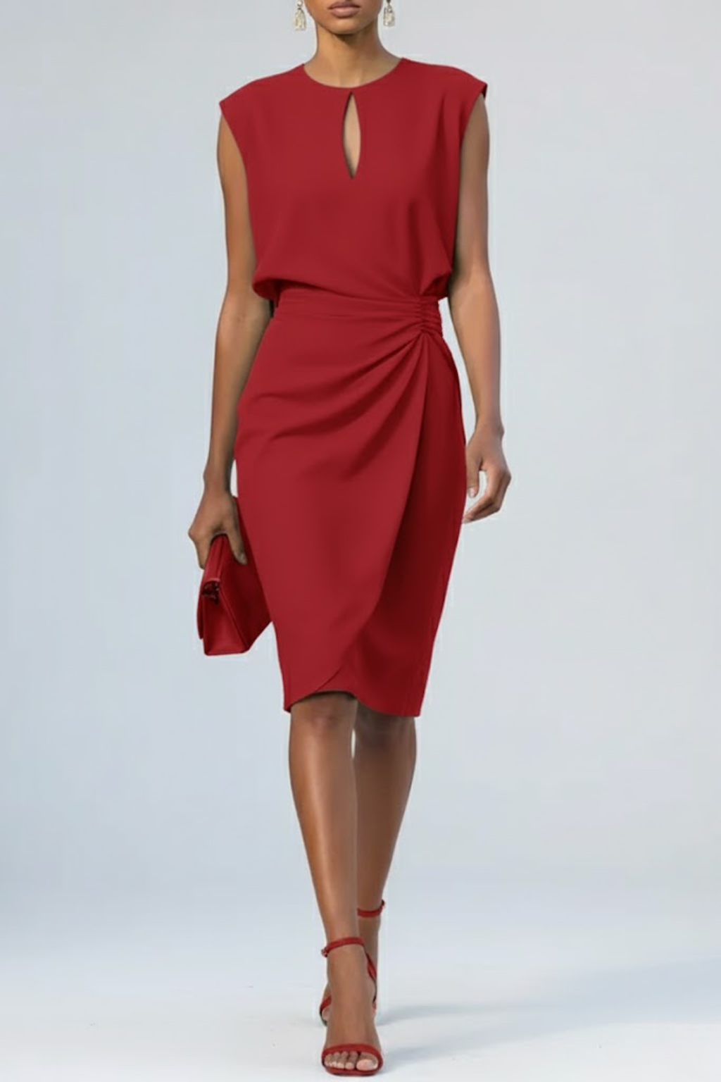 Women's Cocktail Keyhole Neck Ruched Midi Dress