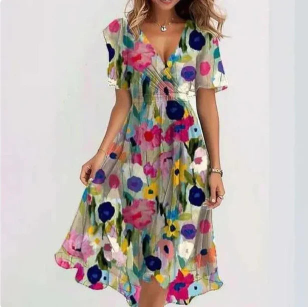 Women's Wedding Guest Floral V Neck Midi Dress