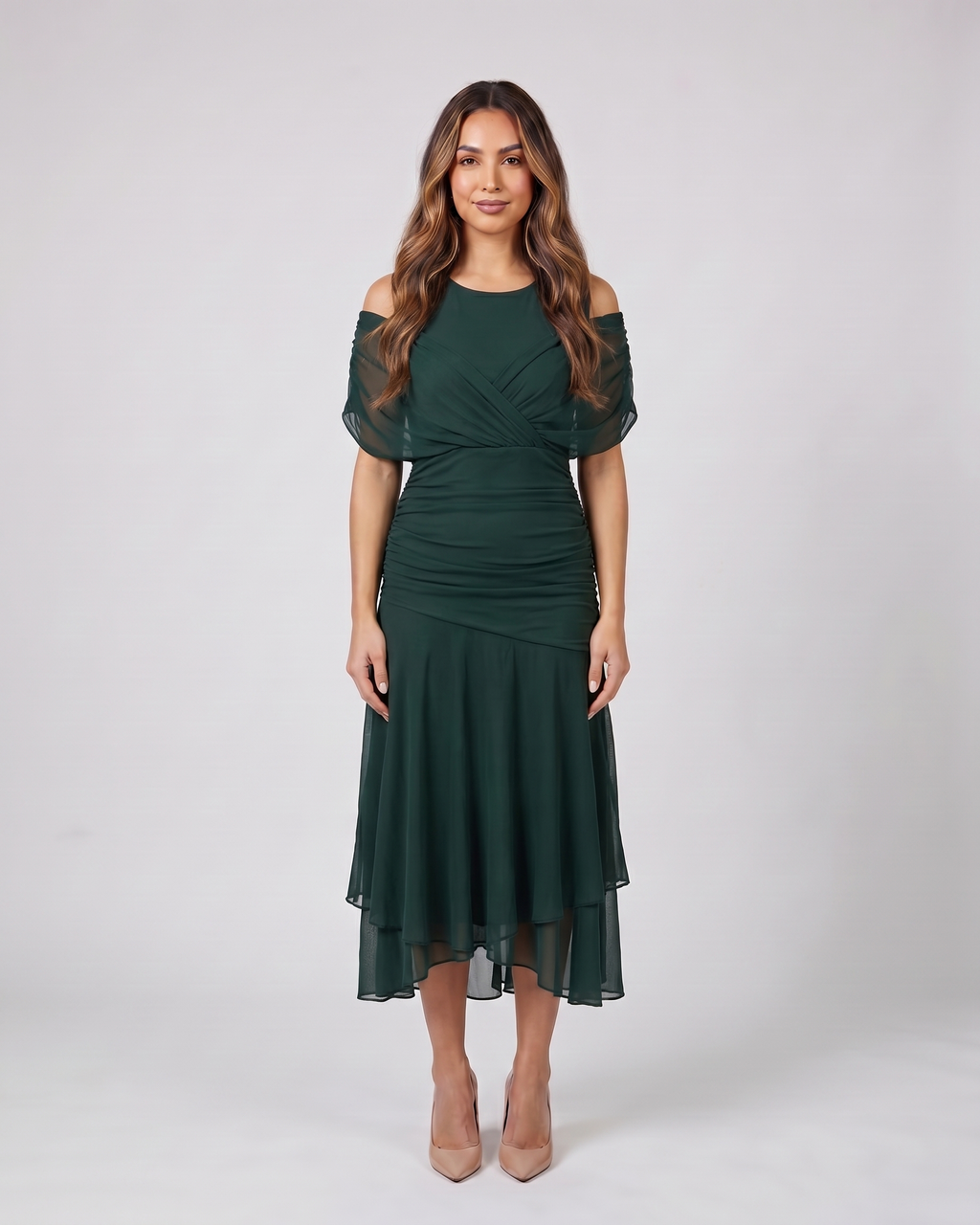 Women Off Shoulder Draped Midi Dress – Kylies Studio