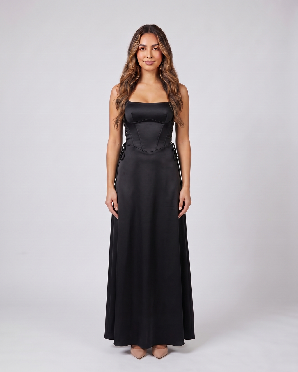 satin square neck maxi dress Women Seamed Color:Midnight Black homecoming_color_red Kate Hudson brings spring The lustrous gown rocks
