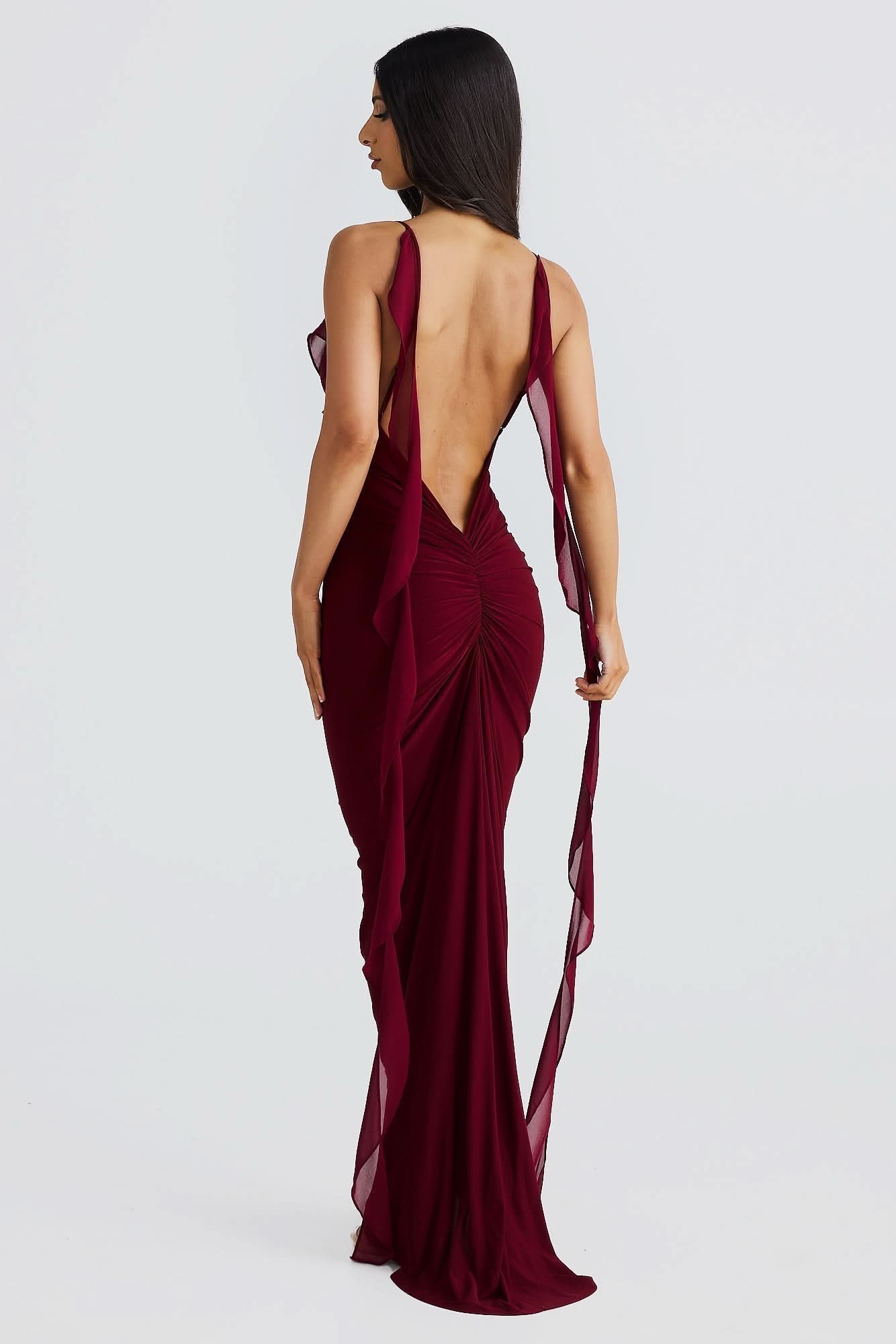 Women's Cocktail V Neck Bodycon Maxi Dress with Ruffle - product image 9