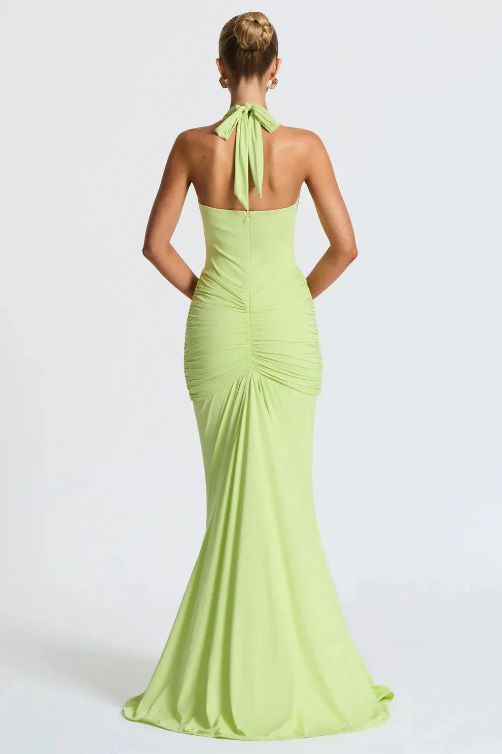 Women's Cocktail Halter Plunge Ruched Maxi Dress