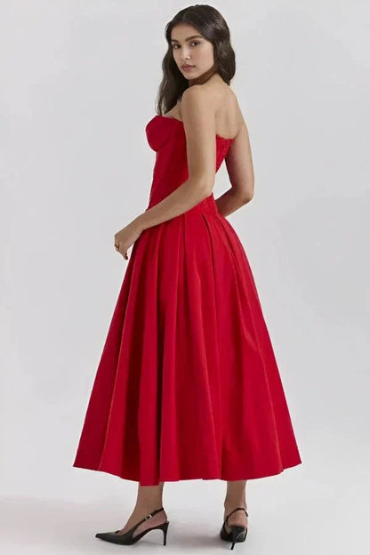 Women's Wedding Guest Strapless Sweetheart Midi Dress