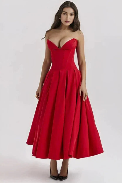Women's Wedding Guest Strapless Sweetheart Midi Dress