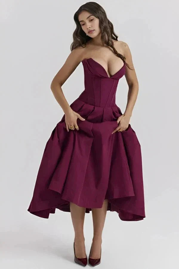 Women's Wedding Guest Strapless Sweetheart Midi Dress