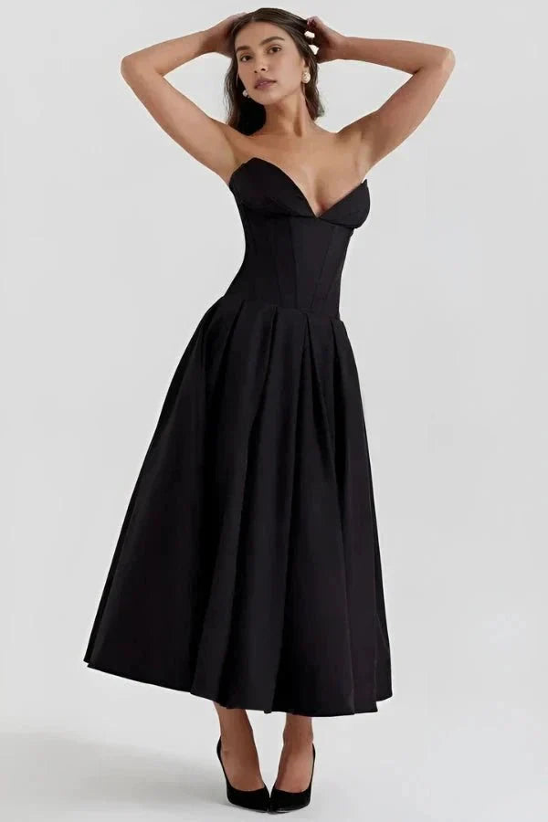 Women's Wedding Guest Strapless Sweetheart Midi Dress