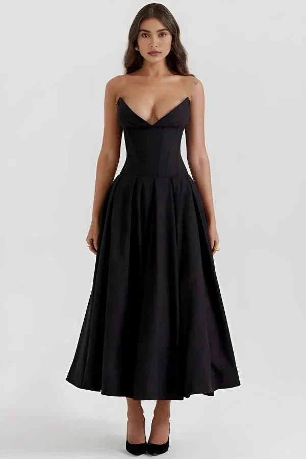 Women's Wedding Guest Strapless Sweetheart Midi Dress