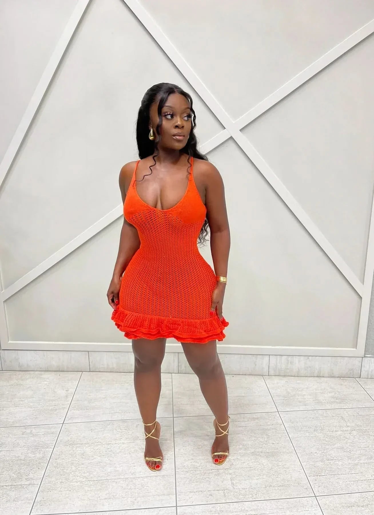 Women's Summer Crochet Scoop Neck Ruffle Mini Dress - product image 12