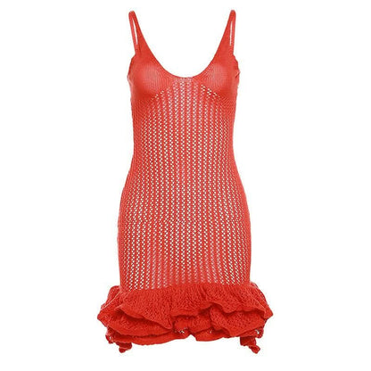 Women's Summer Crochet Scoop Neck Ruffle Mini Dress - product image 5