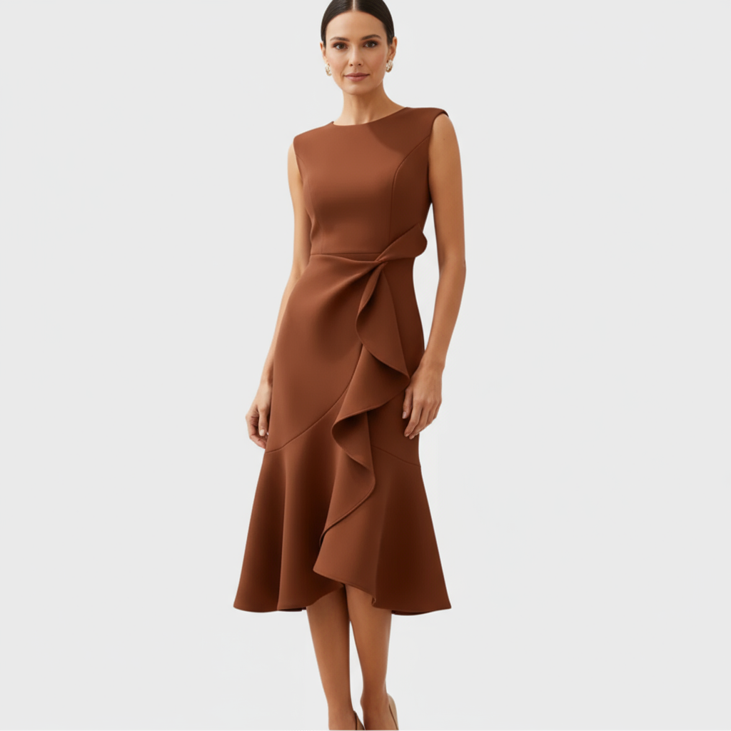 Women's Wedding Guest Draped Asymmetric Midi Dress