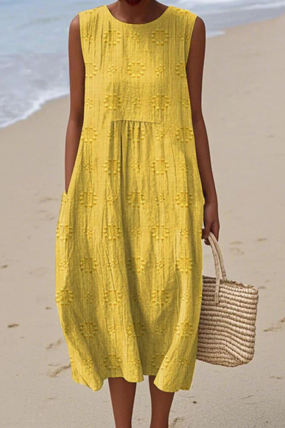 Women's Summer Embroidered Sleeveless Midi Dress