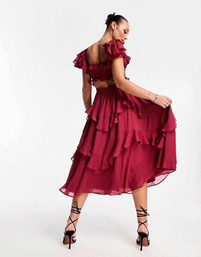 Women's Wedding Guest Ruffle Square Neck Midi Dress - product image 6