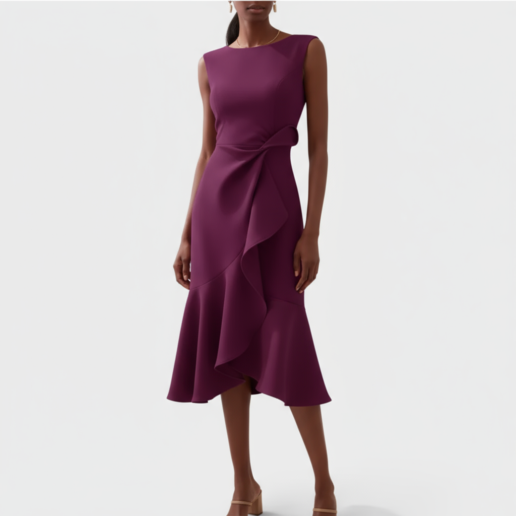 Women's Wedding Guest Draped Asymmetric Midi Dress