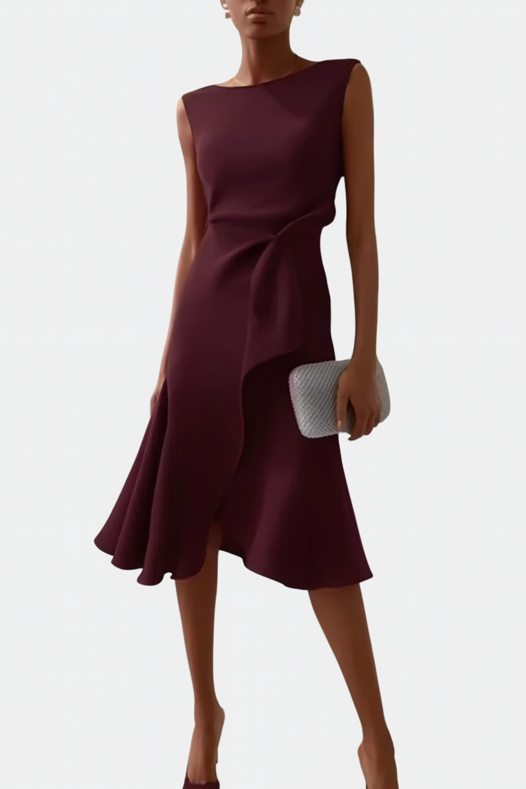 Women's Wedding Guest Draped Asymmetric Midi Dress