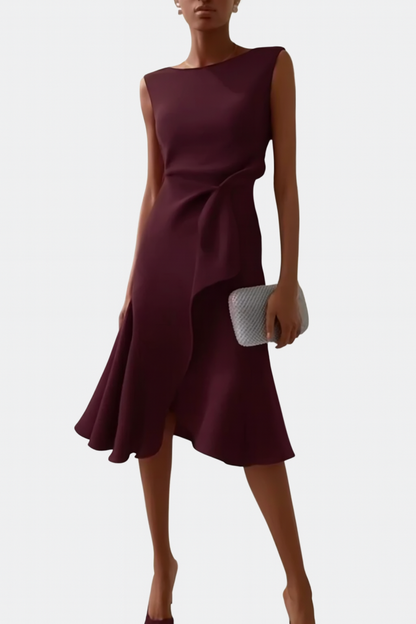 Women's Wedding Guest Draped Asymmetric Midi Dress