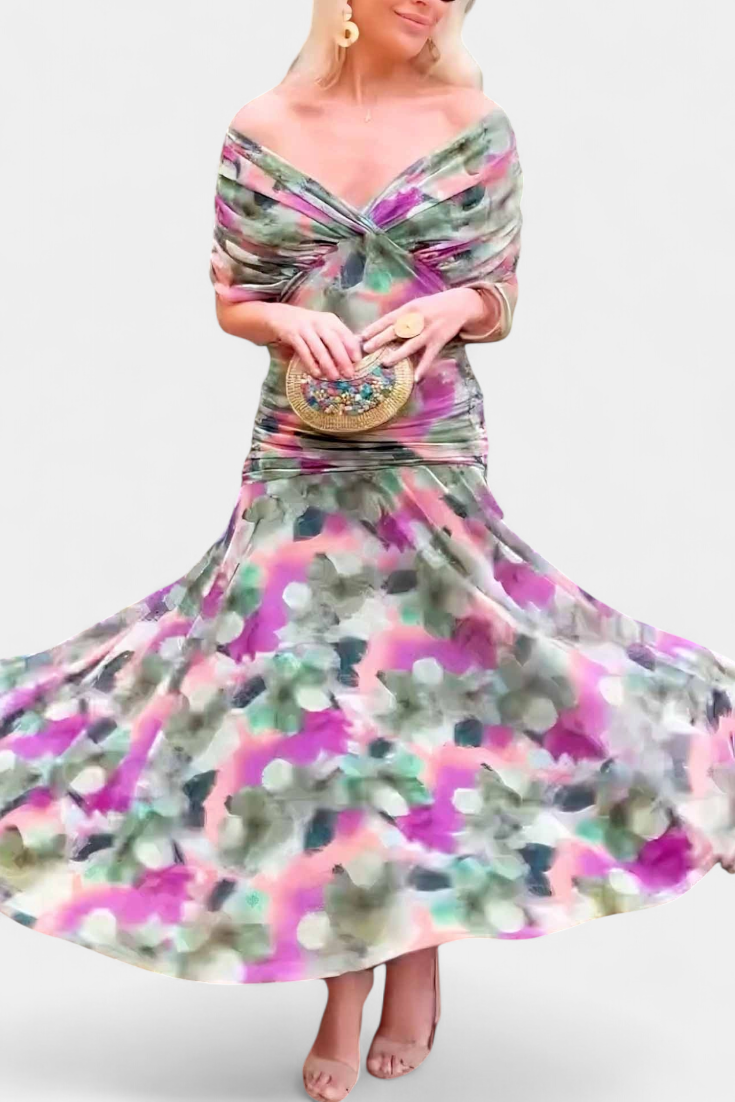 Women's Wedding Guest Off Shoulder Ruched Maxi Dress