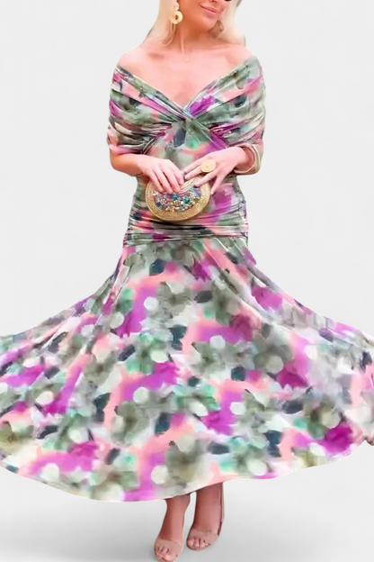 Women's Wedding Guest Off Shoulder Ruched Maxi Dress