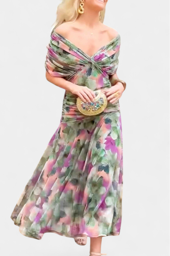 Women's Wedding Guest Off Shoulder Ruched Maxi Dress