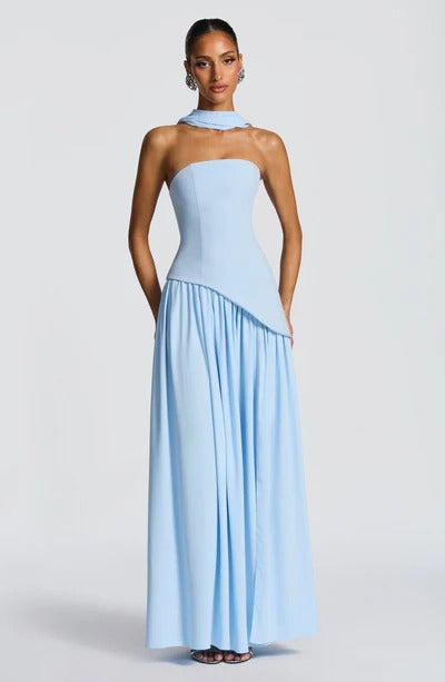Women Strapless Asymmetric Waist Maxi Dress