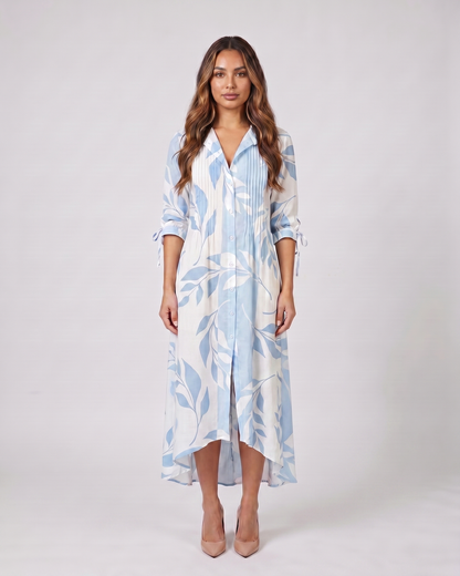 multicolored 1 floral button front collared maxi dress front view with floral and leaf print