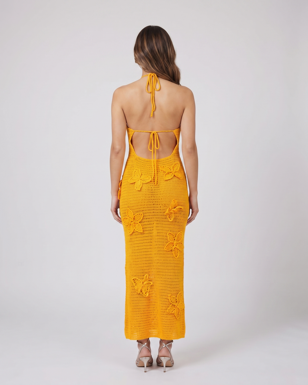 Women Halter Floral Applique Crochet Maxi Dress – Kylies Studio