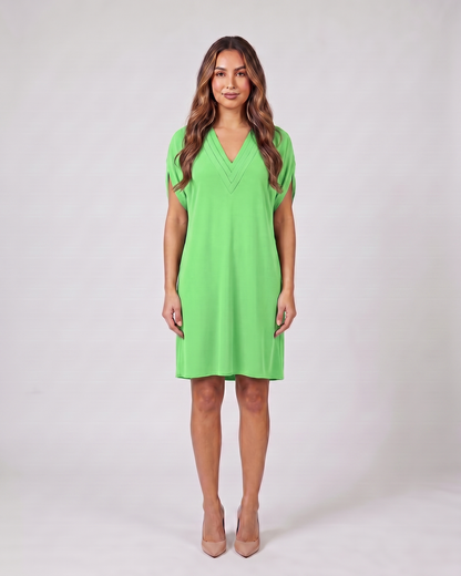 light green v neck split sleeve mini dress front view