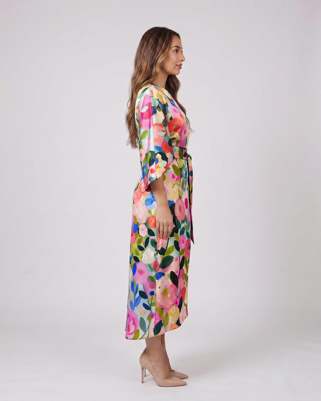 Women Wedding Guest Floral Kimono Midi Dress Women Wedding Guest Floral Kimono Midi Dress