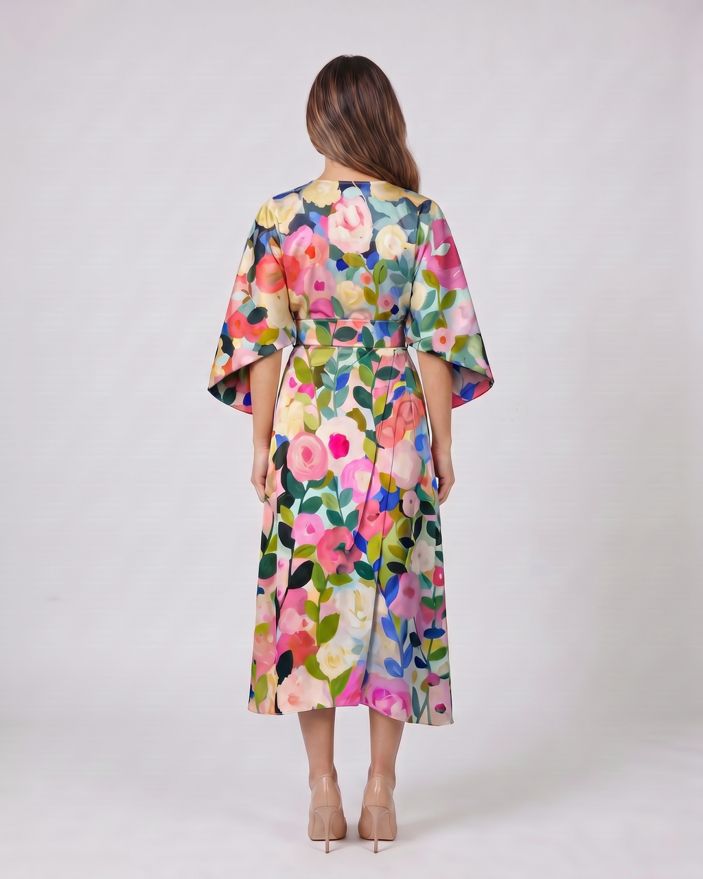 women's kimono dress Women Wedding Guest Floral Kimono Midi Dress – Kylies Studio