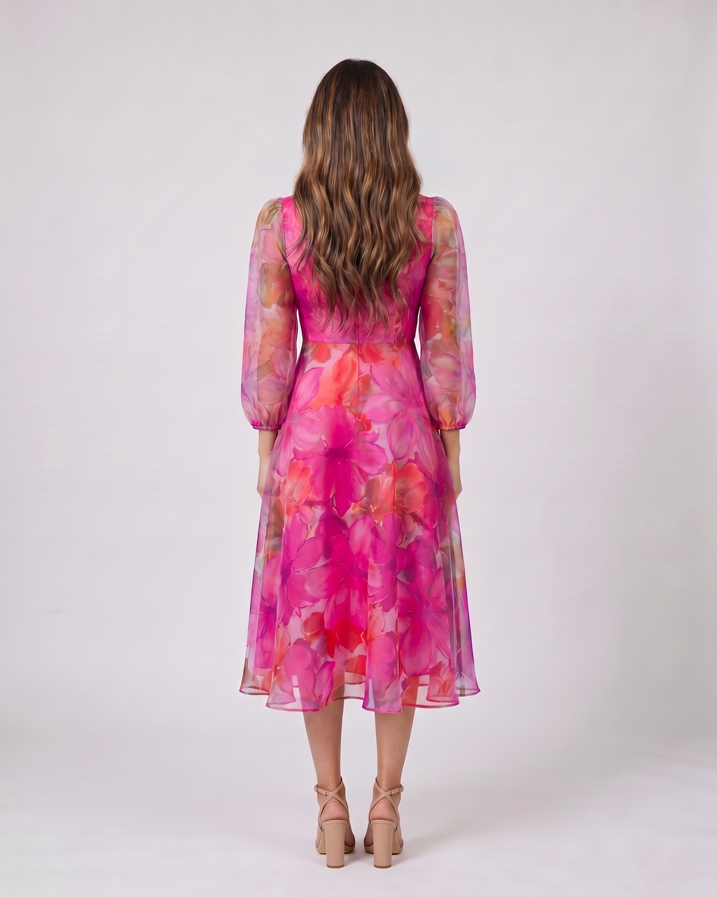 Women Wedding Guest Floral Puff Sleeve Midi Dress – Kylies Studio