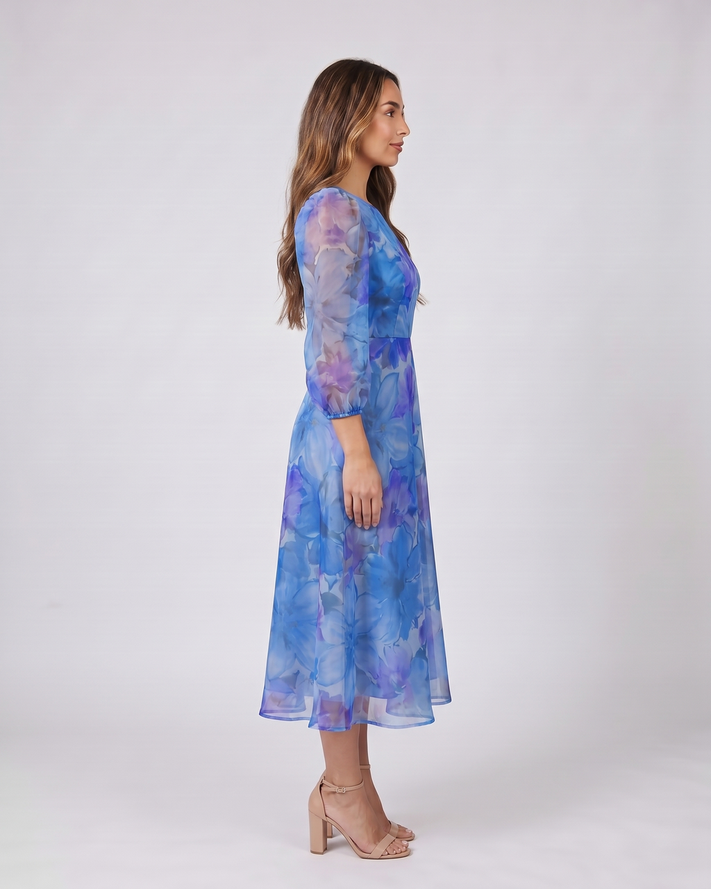 Women Wedding Guest Floral Puff Sleeve Midi Dress – Kylies Studio