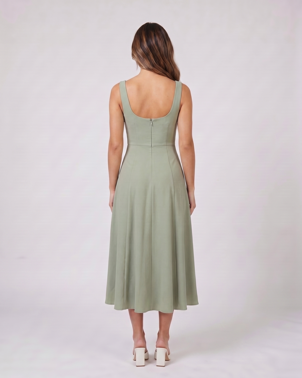 Women Wedding Guest Square Neck Midi Dress