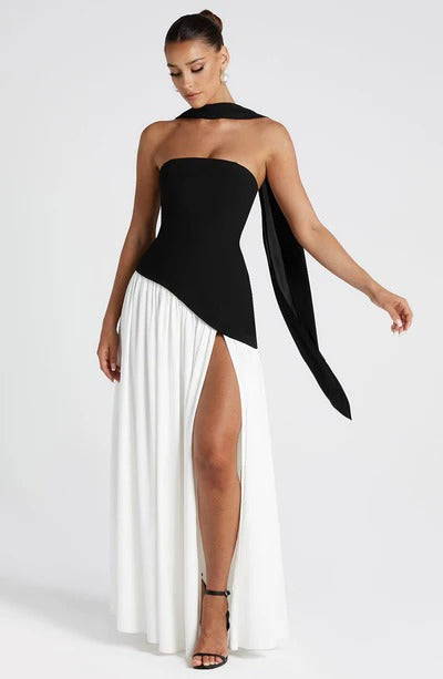 Women Strapless Asymmetric Waist Maxi Dress