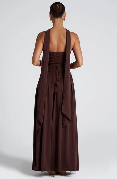 Women Strapless Asymmetric Waist Maxi Dress