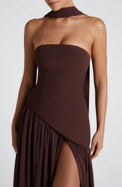 Women Strapless Asymmetric Waist Maxi Dress