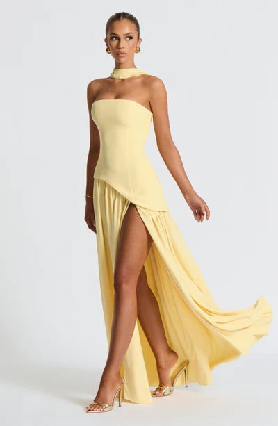 Women Strapless Asymmetric Waist Maxi Dress