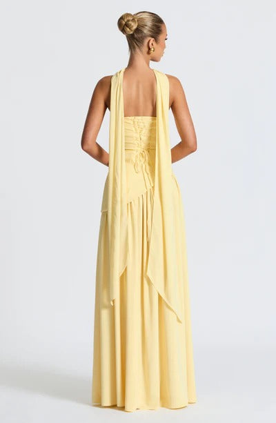 Women Strapless Asymmetric Waist Maxi Dress