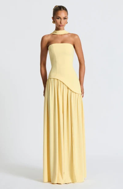 Women Strapless Asymmetric Waist Maxi Dress