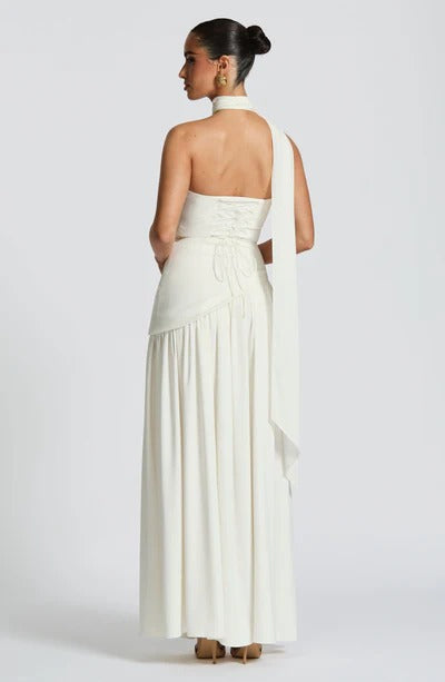 Women Strapless Asymmetric Waist Maxi Dress