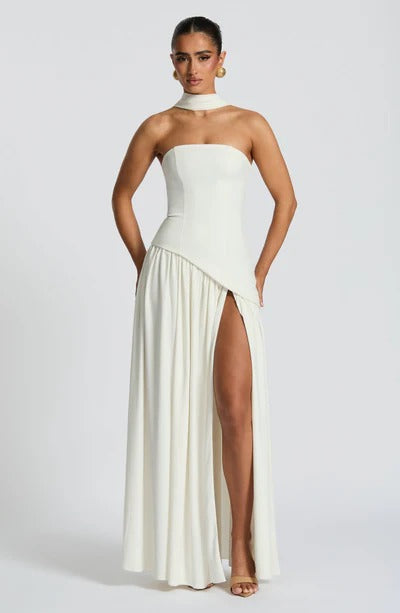 Women Strapless Asymmetric Waist Maxi Dress