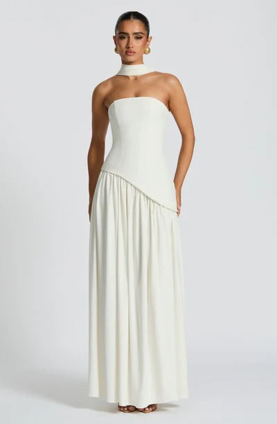 Women Strapless Asymmetric Waist Maxi Dress