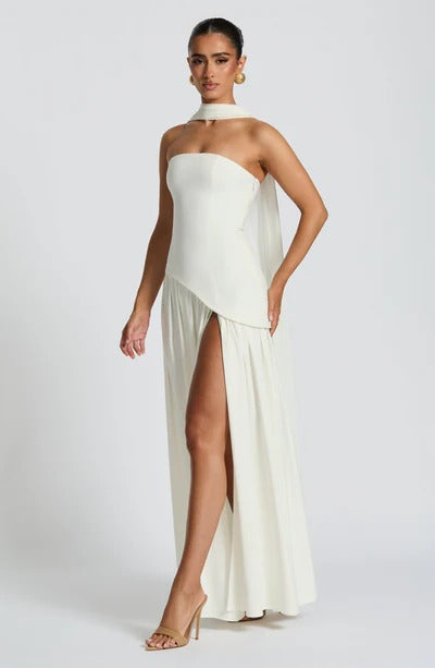 Women Strapless Asymmetric Waist Maxi Dress