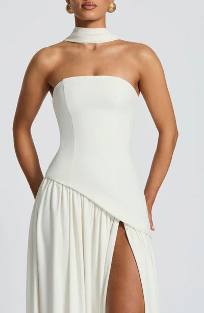 Women Strapless Asymmetric Waist Maxi Dress