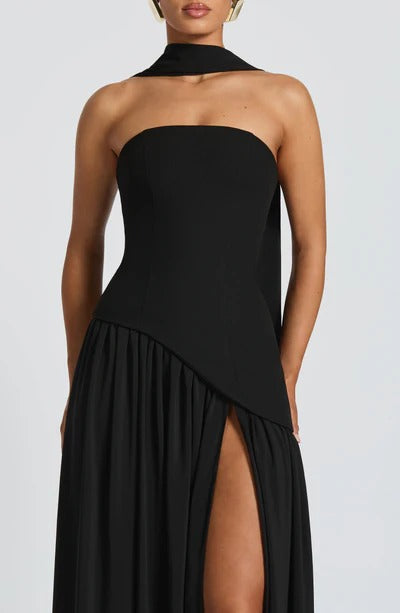 Women Strapless Asymmetric Waist Maxi Dress