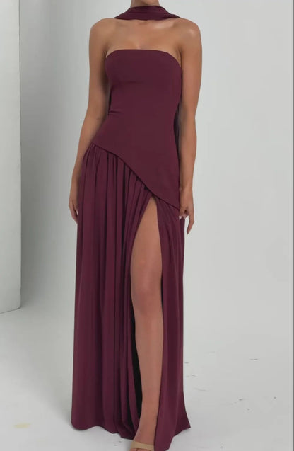 Women Strapless Asymmetric Waist Maxi Dress