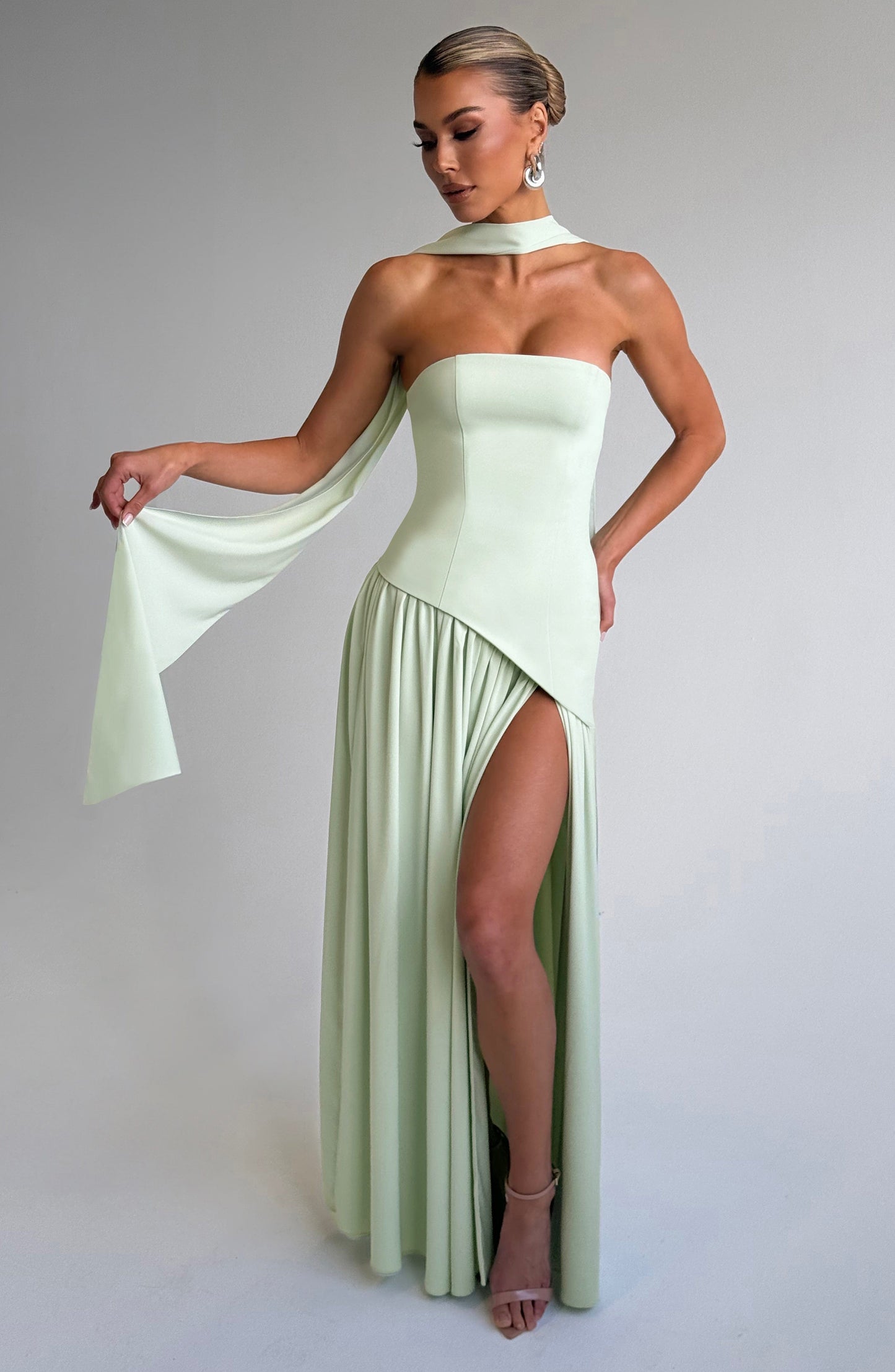 Women Strapless Asymmetric Waist Maxi Dress