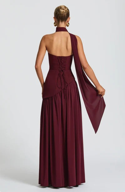 Women Strapless Asymmetric Waist Maxi Dress