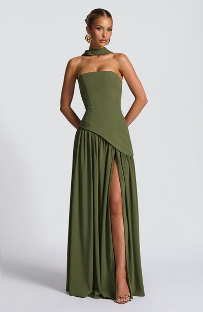 Women Strapless Asymmetric Waist Maxi Dress
