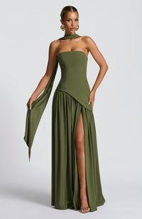 Women Strapless Asymmetric Waist Maxi Dress