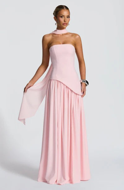 Women Strapless Asymmetric Waist Maxi Dress