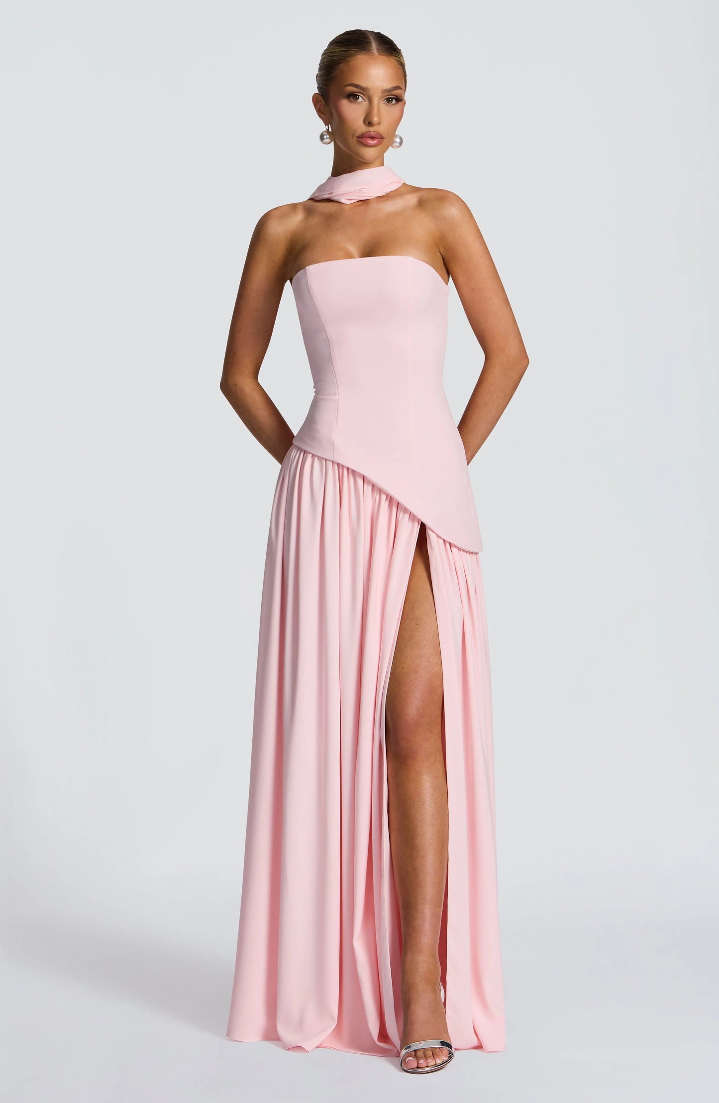 Women Strapless Asymmetric Waist Maxi Dress